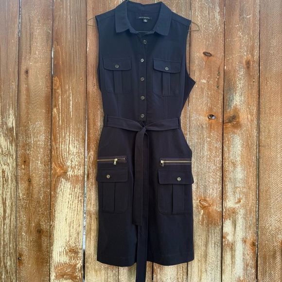 ZAC & RACHEL Women’s Navy Button-Up Sleeveless Pocket Dress Tie Size 14 - Picture 1 of 12